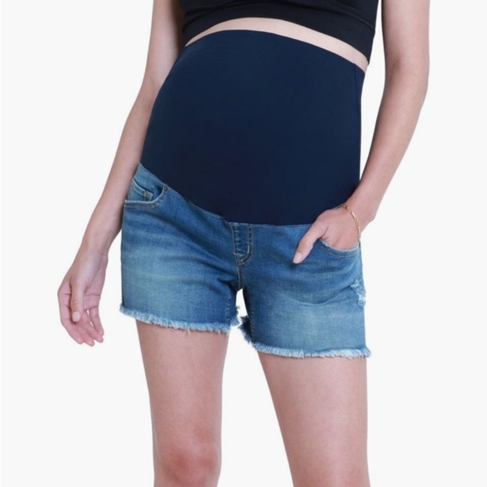 Ingrid & Isabel Over the Bump Cutoff Denim Maternity Shorts